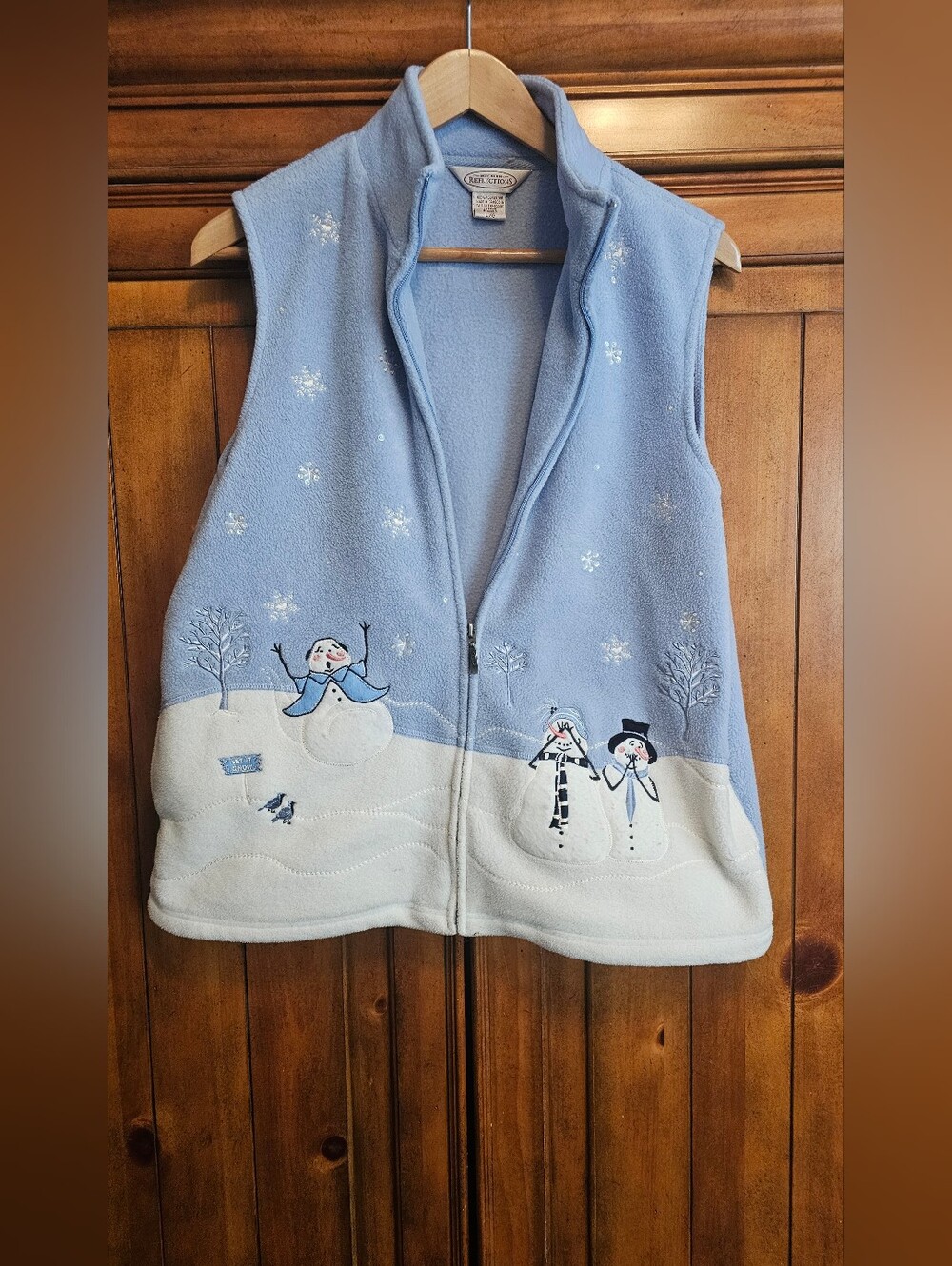 VTG Northern Reflections Snowman Fleece Zip Vest Blue Winter Grannycore L